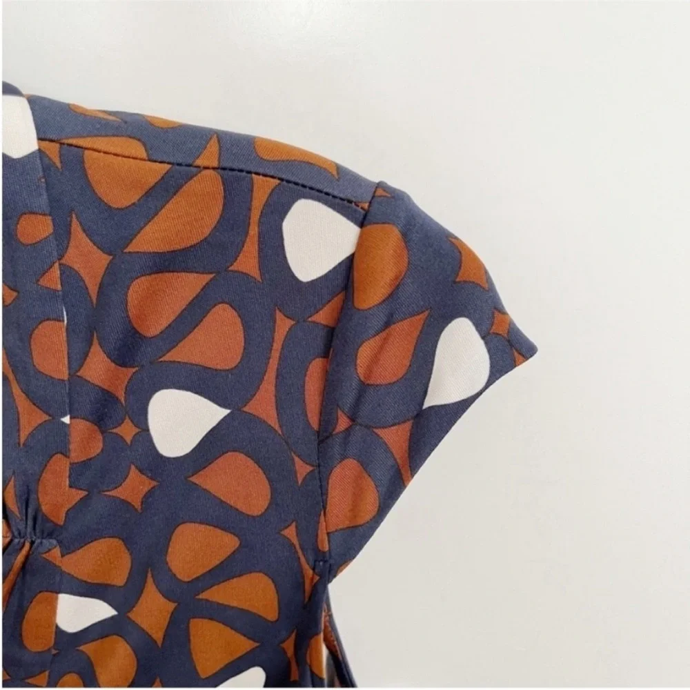 Trina Turk top orange navy blue mod retro empire waist zipper silk - Picture 5 of 9